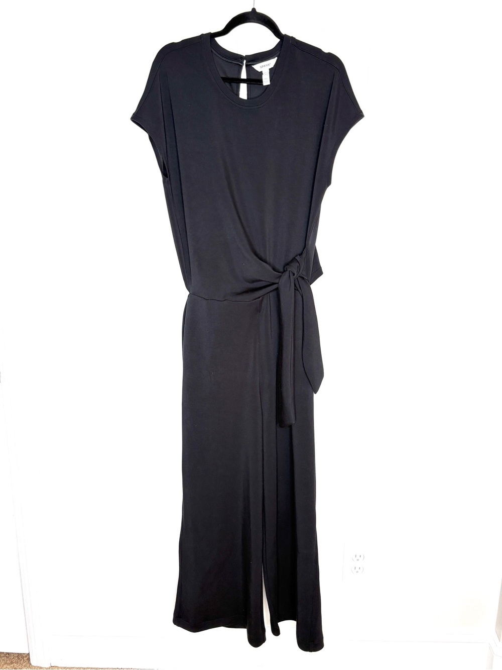 Spanx AirEssentials Tie Waist Jumpsuit Wide Leg Crop Soft Modal In Black Size L - Picture 4 of 10